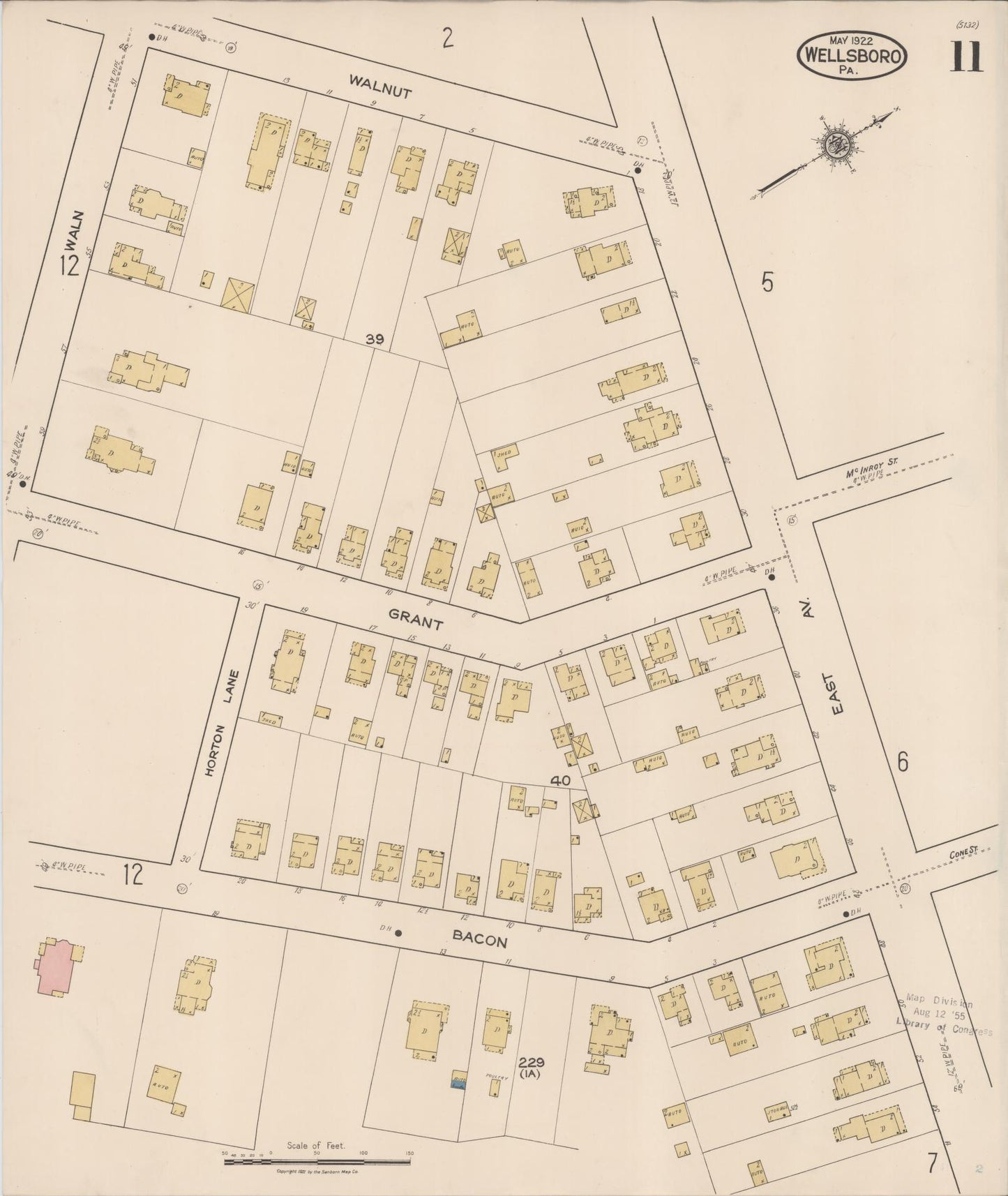 Sanborn Fire Insurance Map from Wellsboro, Tioga County, Pennsylvania (1922), Sheet #0011 - Complete Map Set gallery image, historic Sanborn map, vintage wall art, Pennsylvania Pennsylvania