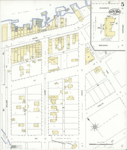 Sanborn Fire Insurance Map from South Bend, Pacific County, Washington (1909), Sheet #0005 - Complete Map Set gallery image, historic Sanborn map, vintage wall art, Washington Washington
