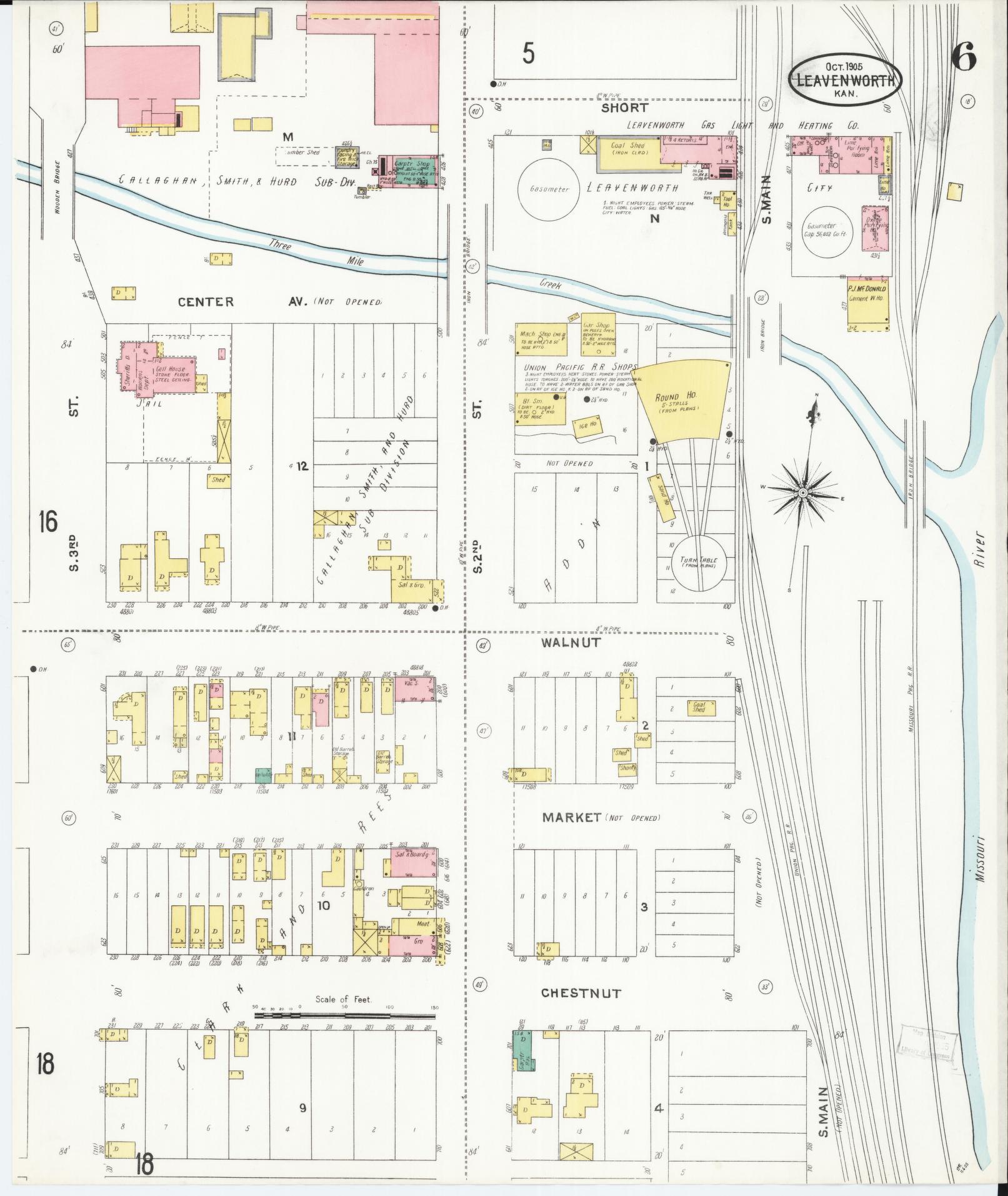 Sanborn Fire Insurance Map from Leavenworth, Leavenworth County, Kansas (1905), Sheet #0007 - Complete Map Set gallery image, historic Sanborn map, vintage wall art, Kansas Kansas