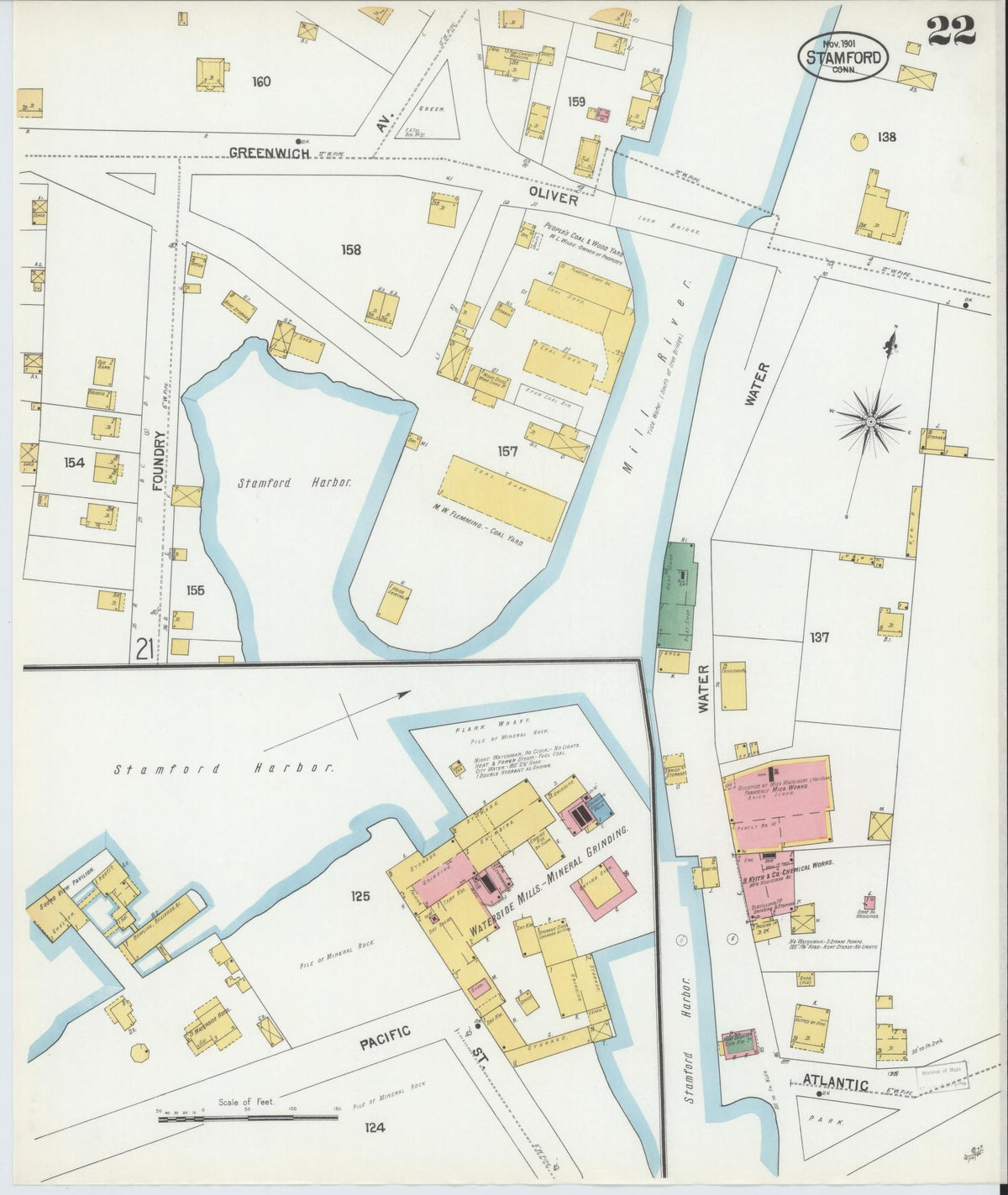 Sanborn Fire Insurance Map from Stamford, Fairfield County, Connecticut (1901), Sheet #0022 - Historic Sanborn Fire Insurance Map Print, vintage old map wall art, antique decor, genealogy gift, Connecticut Connecticut map