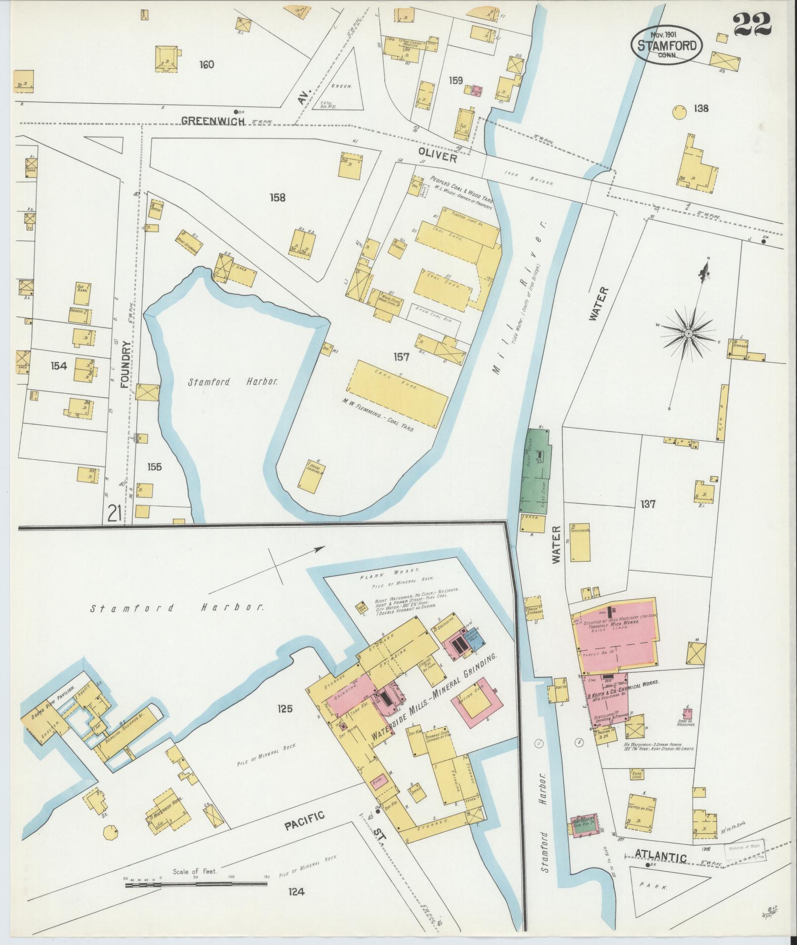Sanborn Fire Insurance Map from Stamford, Fairfield County, Connecticut (1901), Sheet #0022 - Historic Sanborn Fire Insurance Map Print, vintage old map wall art, antique decor, genealogy gift, Connecticut Connecticut map