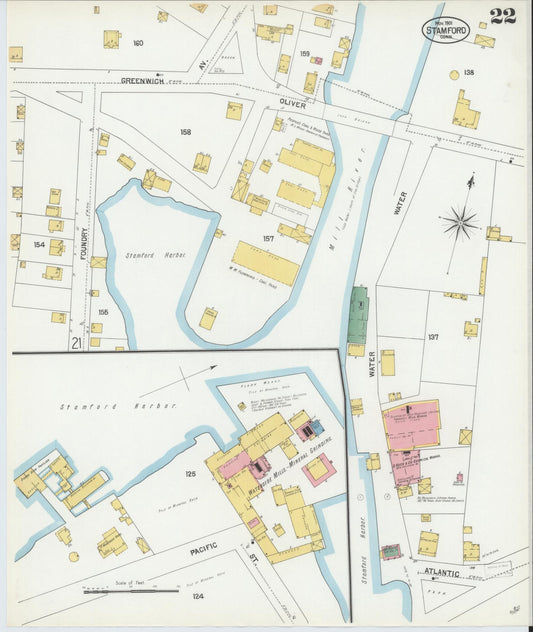 Sanborn Fire Insurance Map from Stamford, Fairfield County, Connecticut (1901), Sheet #0022 - Historic Sanborn Fire Insurance Map Print, vintage old map wall art, antique decor, genealogy gift, Connecticut Connecticut map