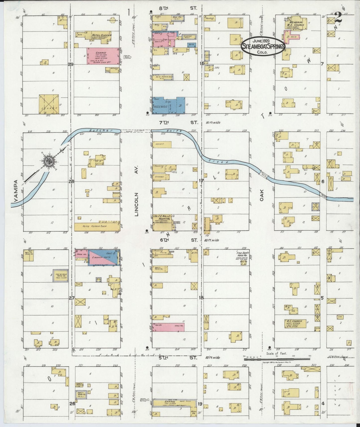 Sanborn Fire Insurance Map from Steamboat Springs, Routt County, Colorado (1920), Sheet #0002 - Historic Sanborn Fire Insurance Map Print, vintage old map wall art, antique decor, genealogy gift, Colorado Colorado map