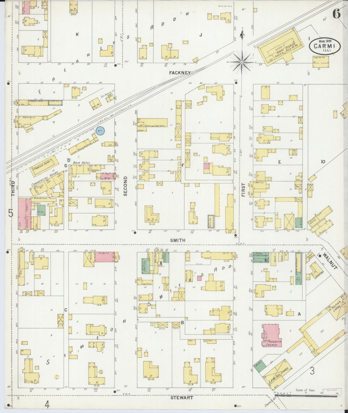 Sanborn Fire Insurance Map from Carmi, White County, Illinois (1899), Sheet #0006 - Historic Sanborn Fire Insurance Map Print, vintage old map wall art, antique decor, genealogy gift, Illinois Illinois map