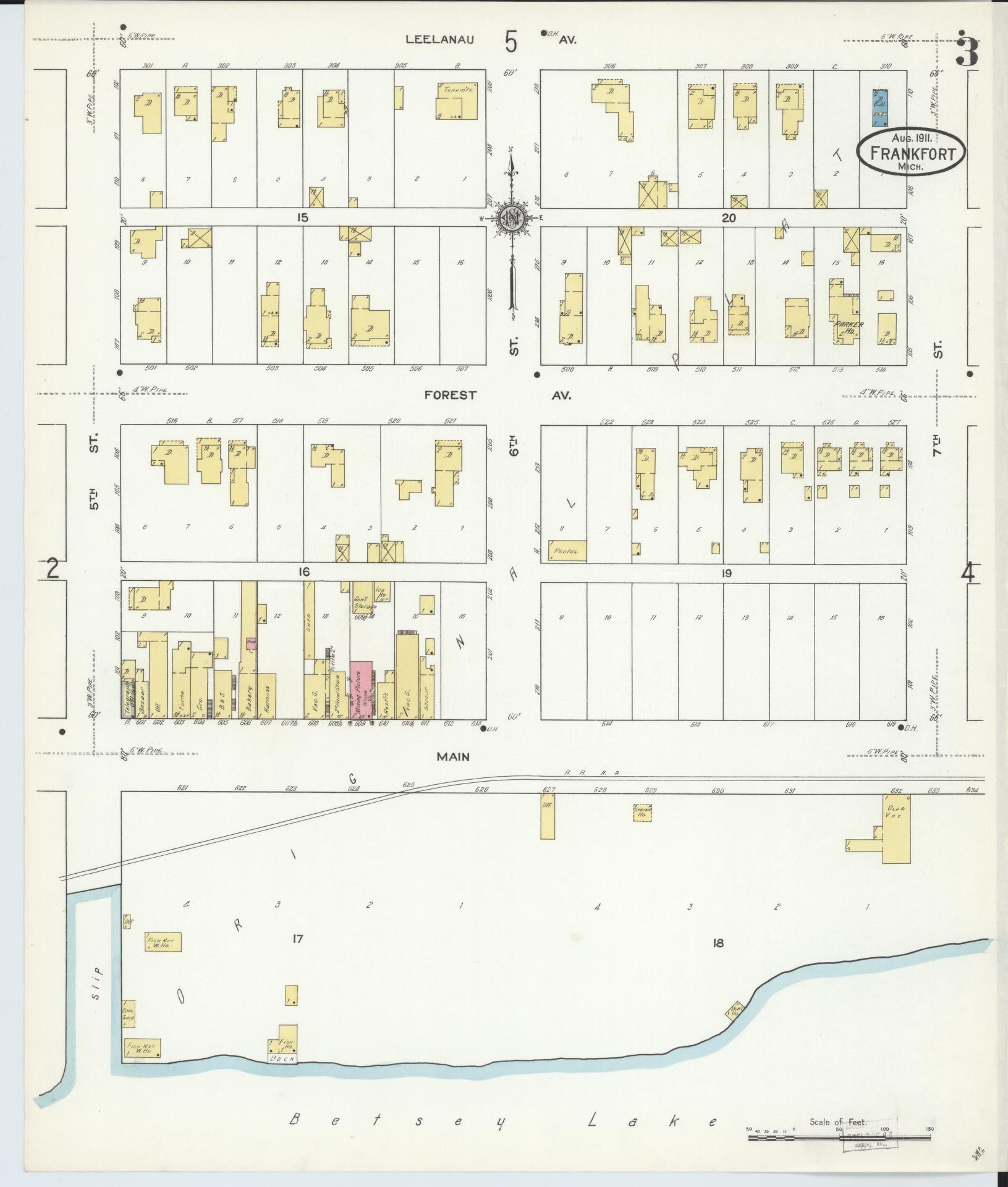 Sanborn Fire Insurance Map from Frankfort, Benzie County, Michigan (1911), Sheet #0003 - Complete Map Set gallery image, historic Sanborn map, vintage wall art, Michigan Michigan