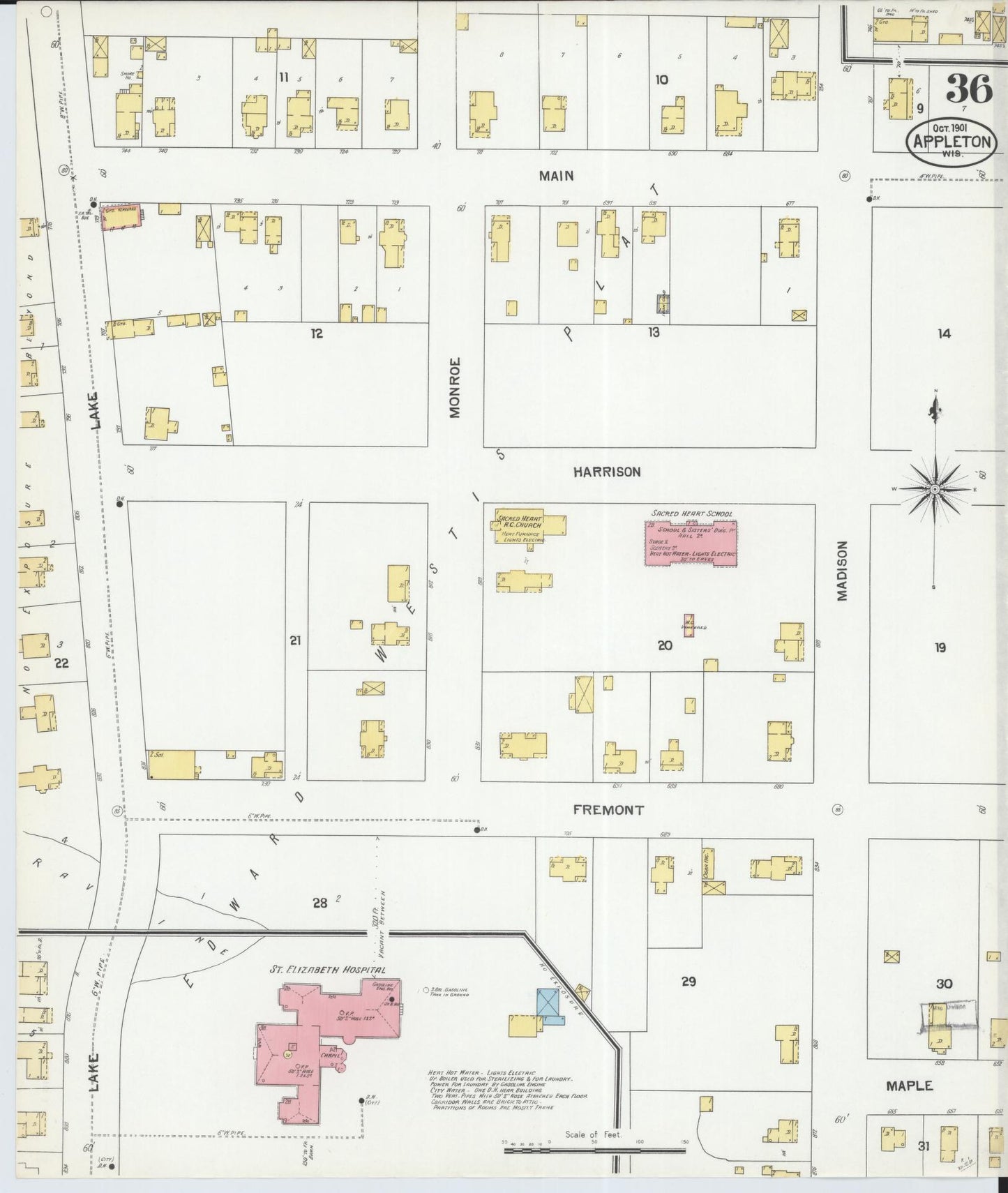 Sanborn Fire Insurance Map from Appleton, Outagamie County, Wisconsin (1901), Sheet #0036 - Complete Map Set gallery image, historic Sanborn map, vintage wall art, Wisconsin Wisconsin