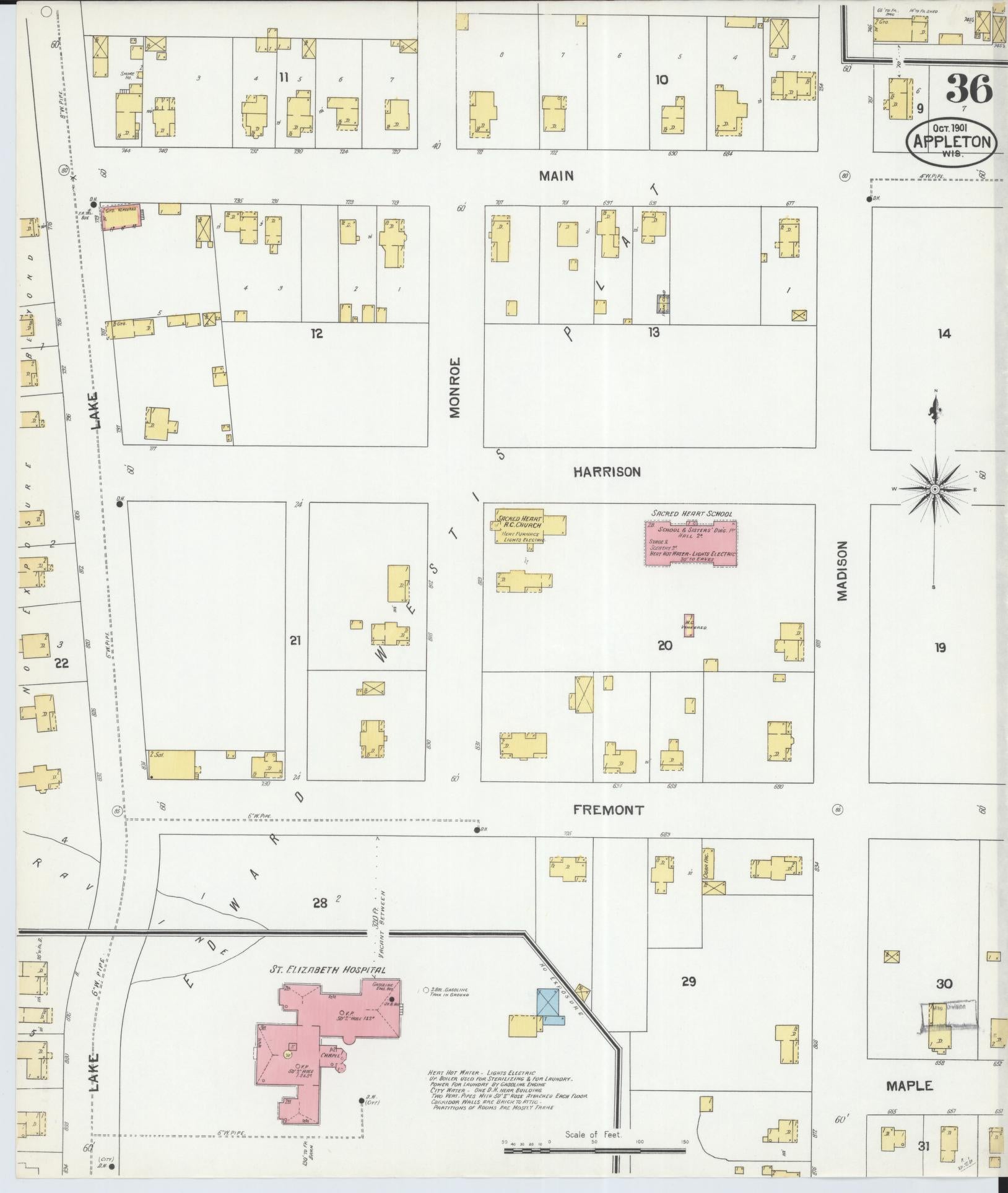 Sanborn Fire Insurance Map from Appleton, Outagamie County, Wisconsin (1901), Sheet #0036 - Complete Map Set gallery image, historic Sanborn map, vintage wall art, Wisconsin Wisconsin