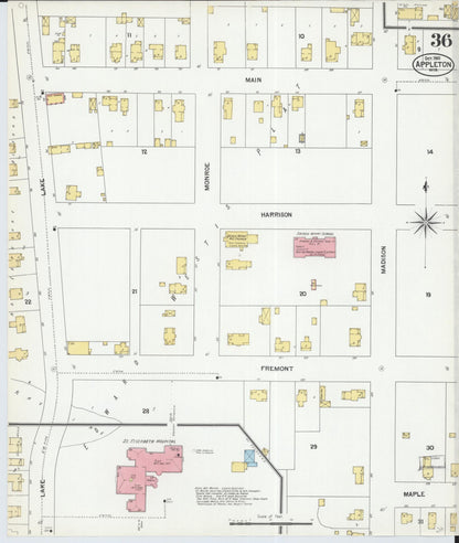 Sanborn Fire Insurance Map from Appleton, Outagamie County, Wisconsin (1901), Sheet #0036 - Complete Map Set gallery image, historic Sanborn map, vintage wall art, Wisconsin Wisconsin