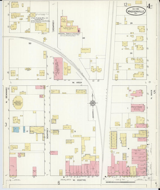 Sanborn Fire Insurance Map from Madisonville, Hopkins County, Kentucky (1912), Sheet #0004 - Historic Sanborn Fire Insurance Map Print, vintage old map wall art, antique decor, genealogy gift, Kentucky Kentucky map