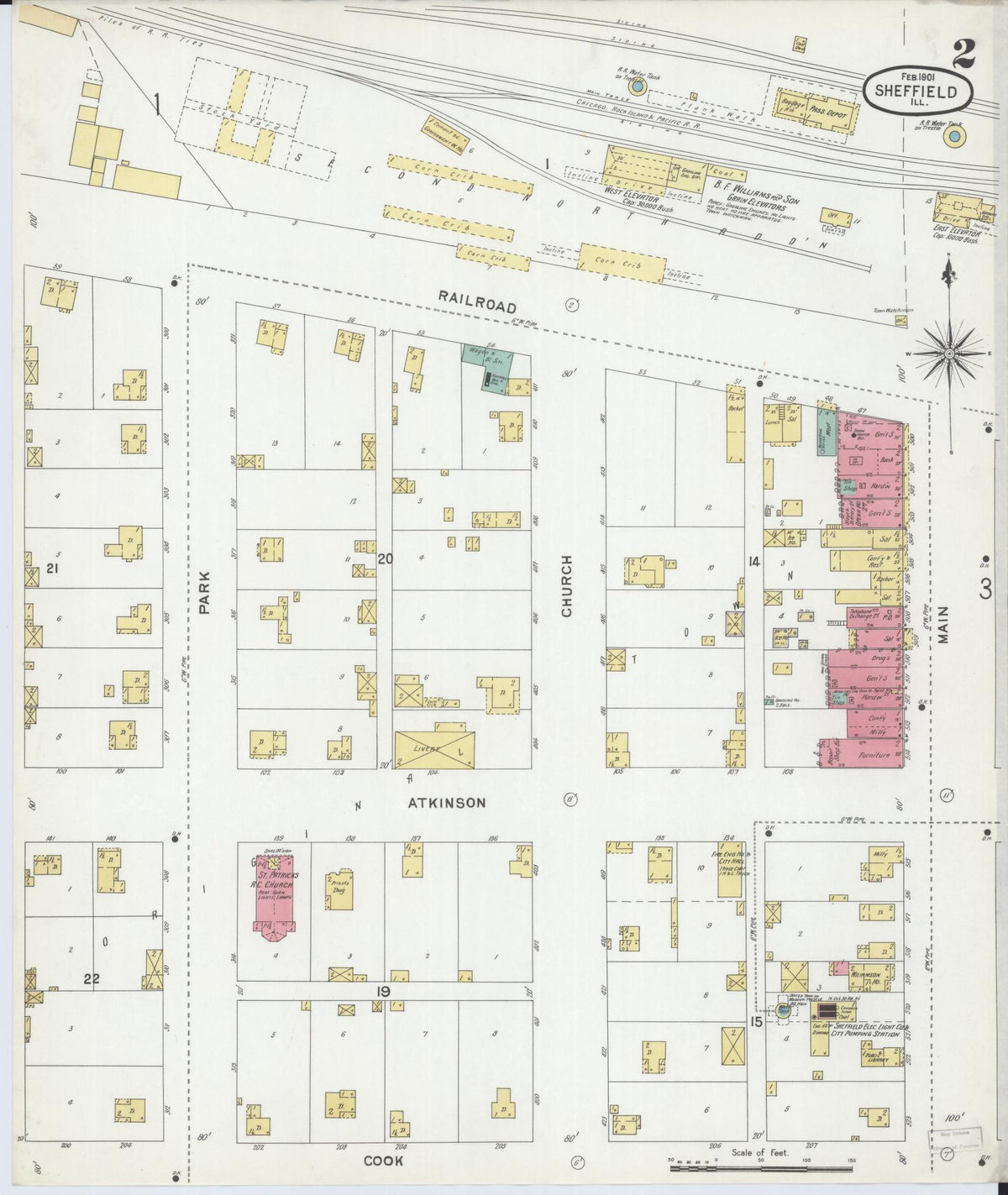 Sanborn Fire Insurance Map from Sheffield, Bureau County, Illinois (1901), Sheet #0002 - Complete Map Set gallery image, historic Sanborn map, vintage wall art, Illinois Illinois