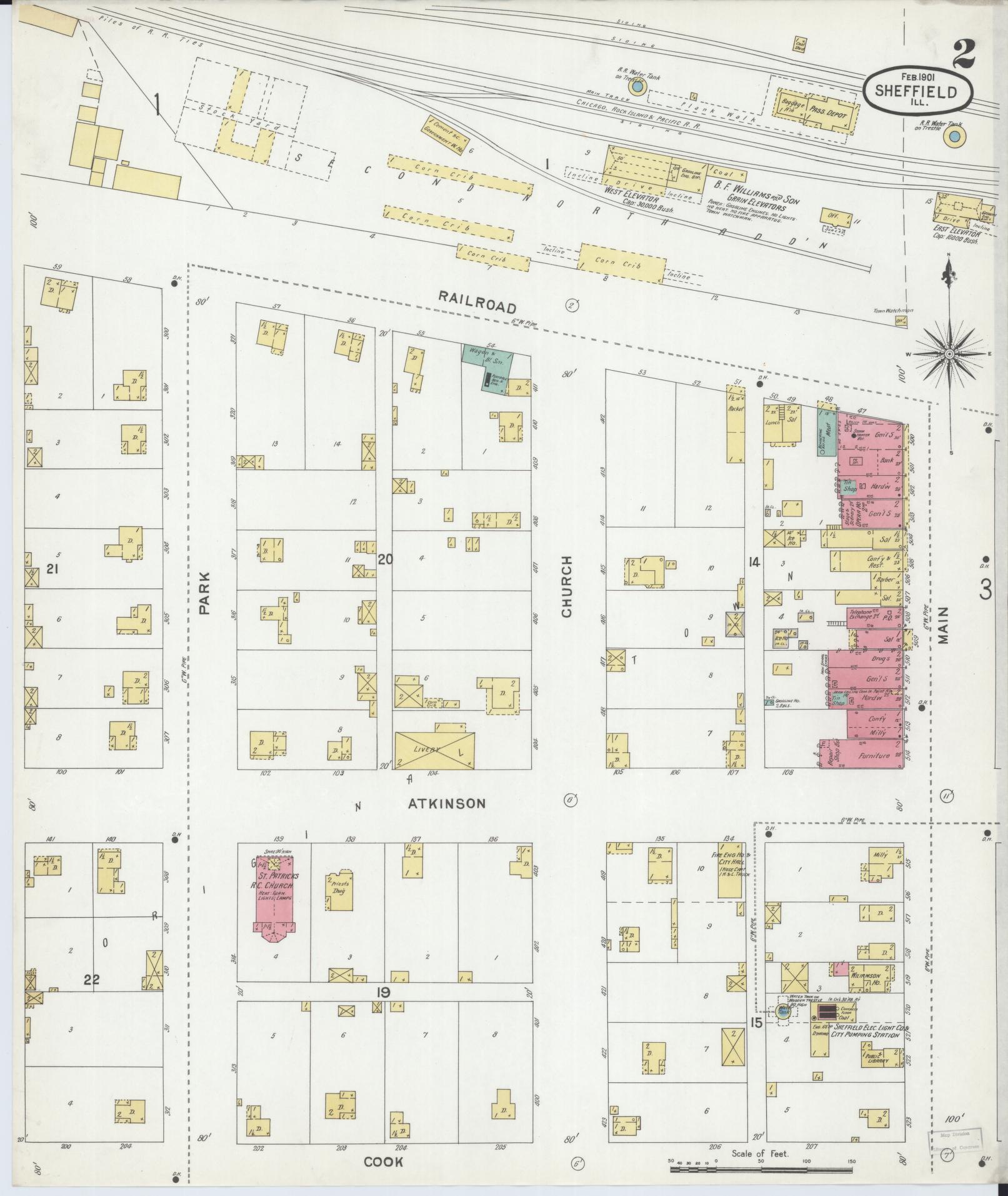 Sanborn Fire Insurance Map from Sheffield, Bureau County, Illinois (1901), Sheet #0002 - Complete Map Set gallery image, historic Sanborn map, vintage wall art, Illinois Illinois