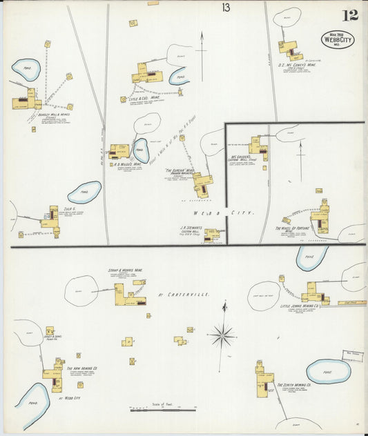 Sanborn Fire Insurance Map from Webb City, Jasper County, Missouri (1900), Sheet #0012 - Historic Sanborn Fire Insurance Map Print, vintage old map wall art, antique decor, genealogy gift, Missouri Missouri map