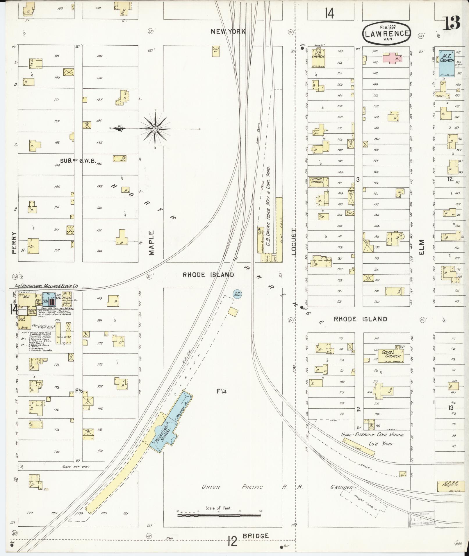 Sanborn Fire Insurance Map from Lawrence, Douglas County, Kansas (1897), Sheet #0013 - Historic Sanborn Fire Insurance Map Print, vintage old map wall art, antique decor, genealogy gift, Kansas Kansas map