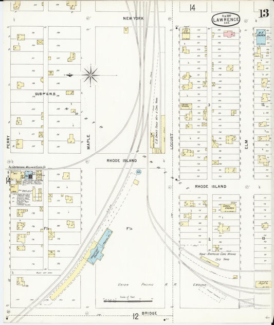 Sanborn Fire Insurance Map from Lawrence, Douglas County, Kansas (1897), Sheet #0013 - Historic Sanborn Fire Insurance Map Print, vintage old map wall art, antique decor, genealogy gift, Kansas Kansas map