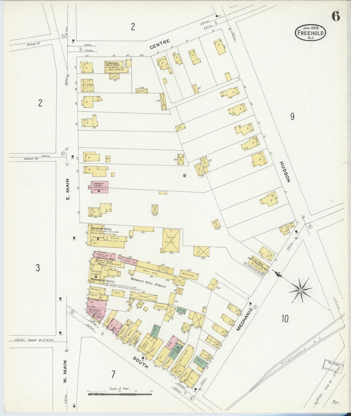 Sanborn Fire Insurance Map from Freehold, Monmouth County, New Jersey (1909), Sheet #0006 - Complete Map Set gallery image, historic Sanborn map, vintage wall art, New Jersey New Jersey