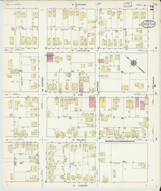 Sanborn Fire Insurance Map from Decatur, Morgan County, Alabama (1913), Sheet #0002 - Historic Sanborn Fire Insurance Map Print, vintage old map wall art, antique decor, genealogy gift, Alabama Alabama map