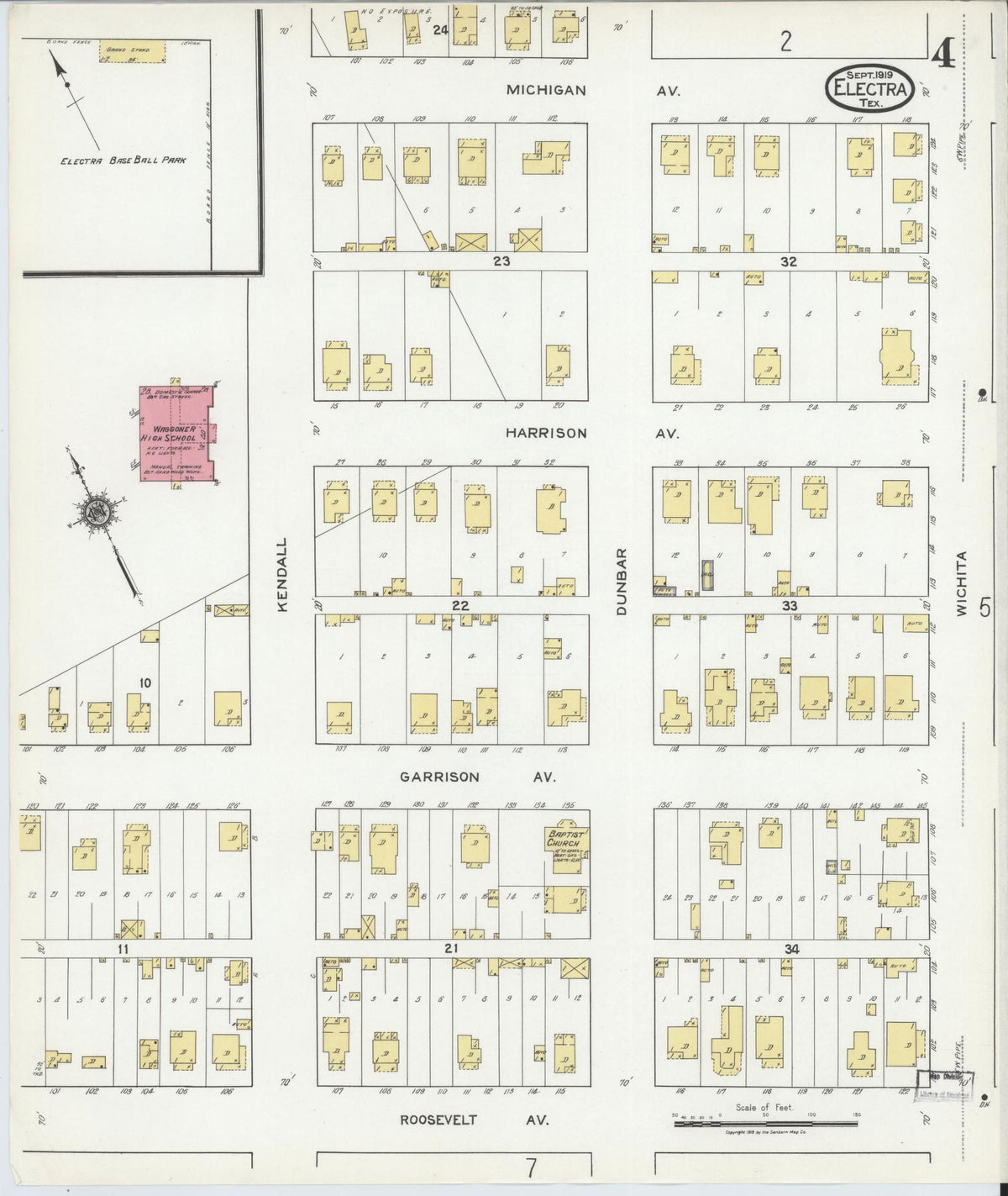 Sanborn Fire Insurance Map from Electra, Wichita County, Texas (1919), Sheet #0004 - Historic Sanborn Fire Insurance Map Print, vintage old map wall art, antique decor, genealogy gift, Texas Texas map