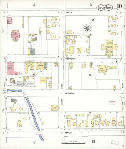 Sanborn Fire Insurance Map from San Luis Obispo, San Luis Obispo County, California (1909), Sheet #0010 - Complete Map Set gallery image, historic Sanborn map, vintage wall art, California California