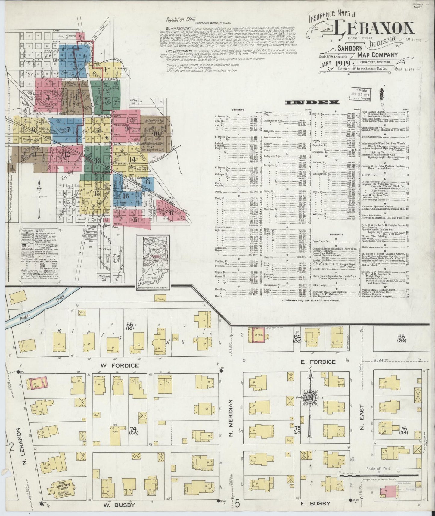 Sanborn Fire Insurance Map from Lebanon, Boone County, Indiana. (1919) – Historic Sanborn Fire Insurance Map Print
