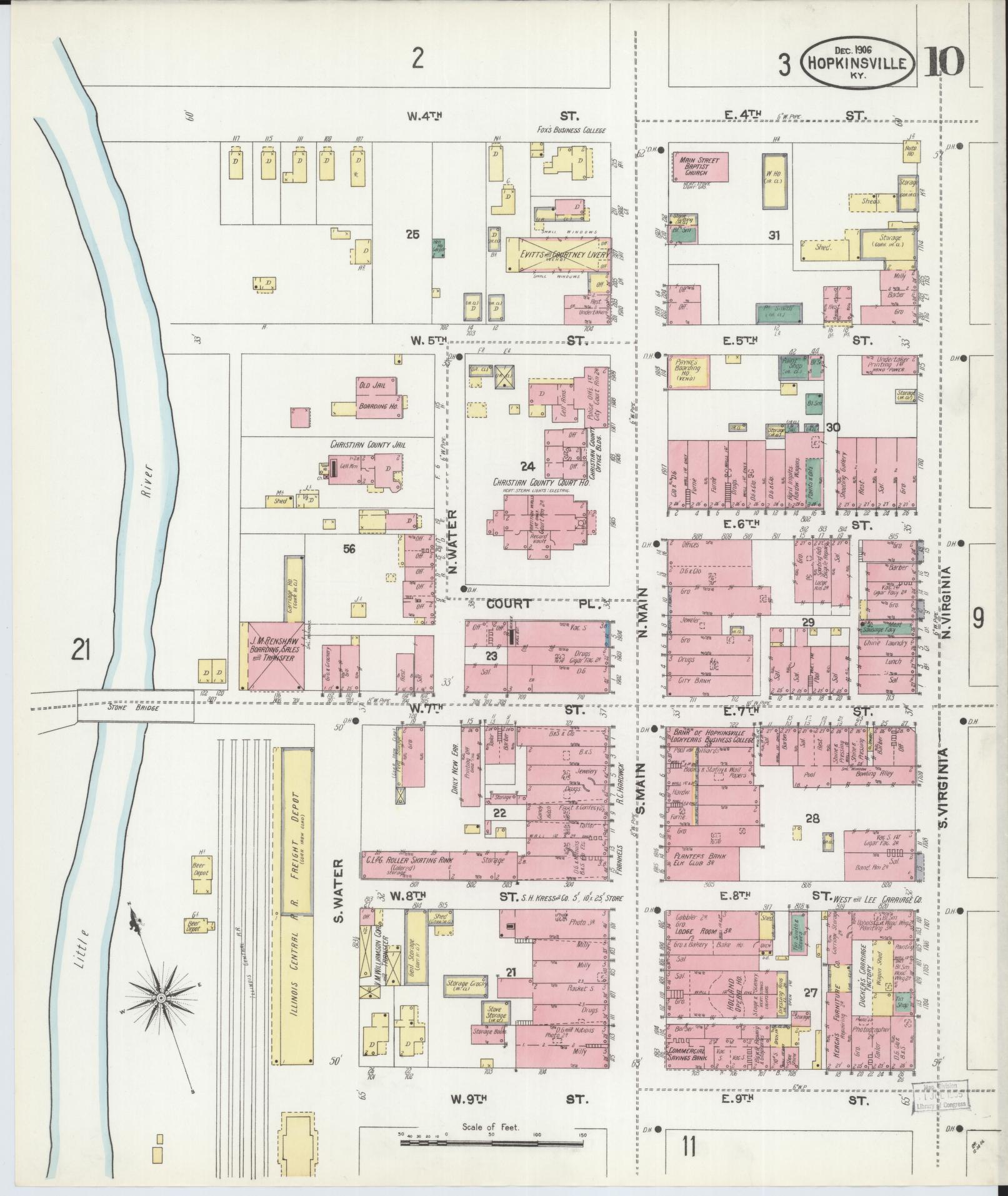 Sanborn Fire Insurance Map from Hopkinsville, Christian County, Kentucky (1906), Sheet #0010 - Complete Map Set gallery image, historic Sanborn map, vintage wall art, Kentucky Kentucky