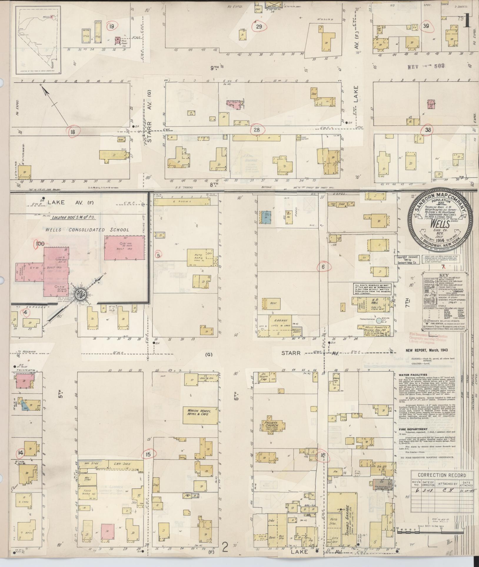 Sanborn Fire Insurance Map from Wells, Elko County, Nevada (1943), Sheet #0001 - Complete Map Set gallery image, historic Sanborn map, vintage wall art, Nevada Nevada