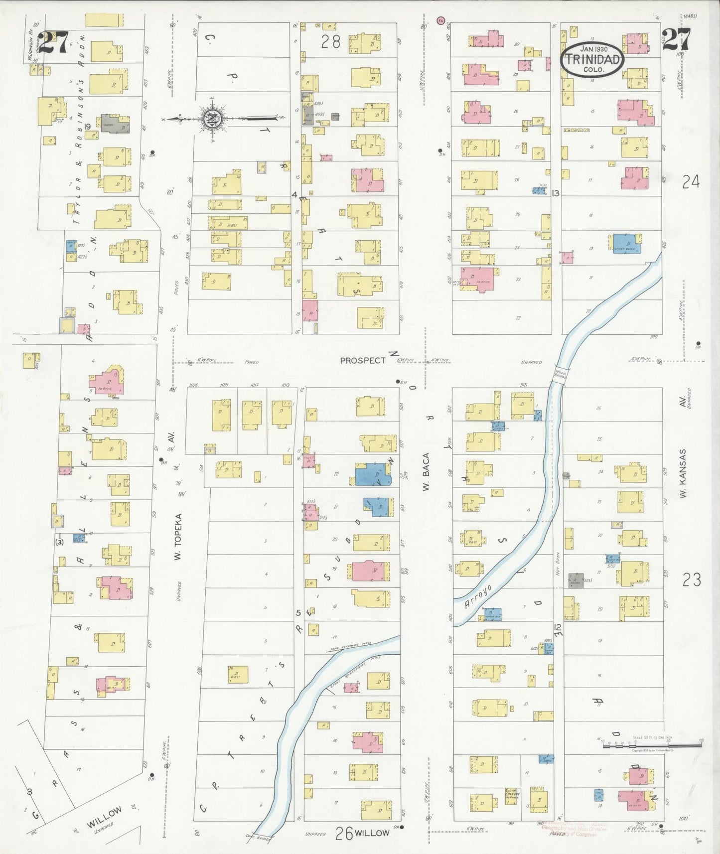 Sanborn Fire Insurance Map from Trinidad, Las Animas County, Colorado (1930), Sheet #0027 - Complete Map Set gallery image, historic Sanborn map, vintage wall art, Colorado Colorado