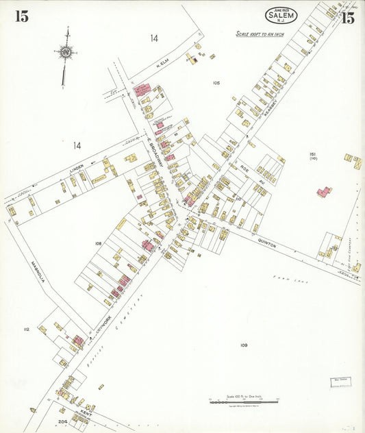 Sanborn Fire Insurance Map from Salem, Salem County, New Jersey (1923), Sheet #0015 - Historic Sanborn Fire Insurance Map Print, vintage old map wall art, antique decor, genealogy gift, New Jersey New Jersey map