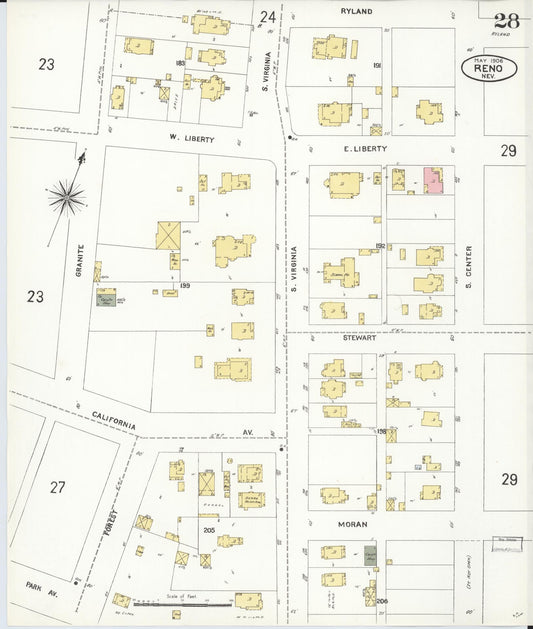 Sanborn Fire Insurance Map from Reno, Washoe County, Nevada (1906), Sheet #0028 - Historic Sanborn Fire Insurance Map Print, vintage old map wall art, antique decor, genealogy gift, Nevada Nevada map