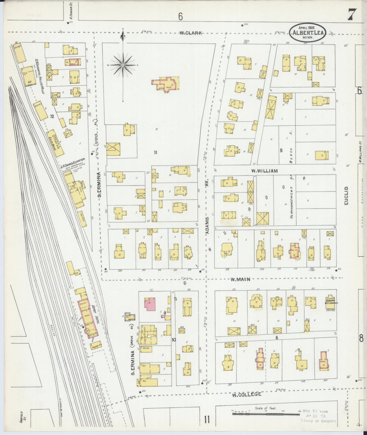 Sanborn Fire Insurance Map from Albert Lea, Freeborn County, Minnesota (1905), Sheet #0007 - Complete Map Set gallery image, historic Sanborn map, vintage wall art, Minnesota Minnesota