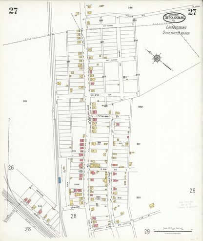 Sanborn Fire Insurance Map from Stroudsburg, Monroe County, Pennsylvania (1923), Sheet #0027 - Historic Sanborn Fire Insurance Map Print, vintage old map wall art, antique decor, genealogy gift, Pennsylvania Pennsylvania map