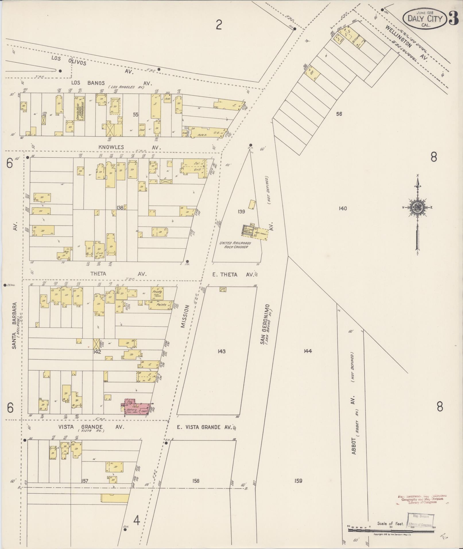 Sanborn Fire Insurance Map from Daly City, San Mateo County, California (1918), Sheet #0003 - Historic Sanborn Fire Insurance Map Print, vintage old map wall art, antique decor, genealogy gift, California California map