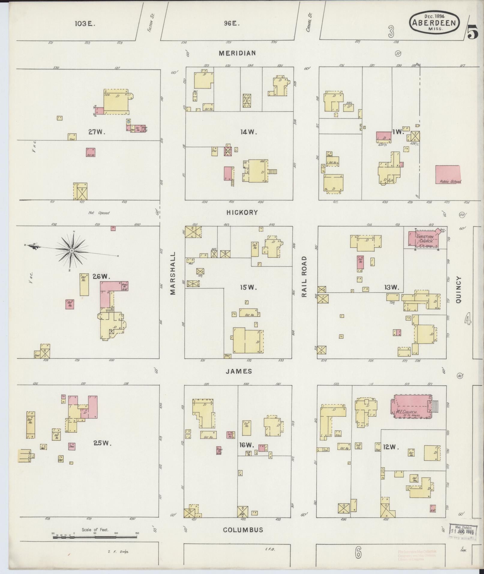 Sanborn Fire Insurance Map from Aberdeen, Monroe County, Mississippi (1894), Sheet #0005 - Complete Map Set gallery image, historic Sanborn map, vintage wall art, Mississippi Mississippi