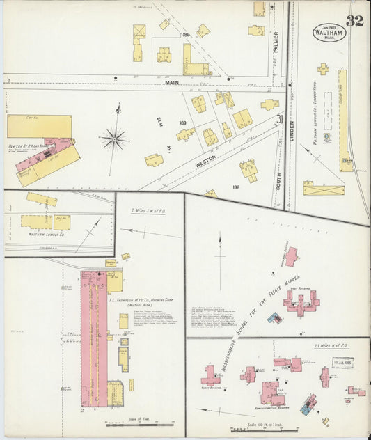 Sanborn Fire Insurance Map from Waltham, Middlesex County, Massachusetts (1903), Sheet #0032 - Historic Sanborn Fire Insurance Map Print, vintage old map wall art, antique decor, genealogy gift, Massachusetts Massachusetts map
