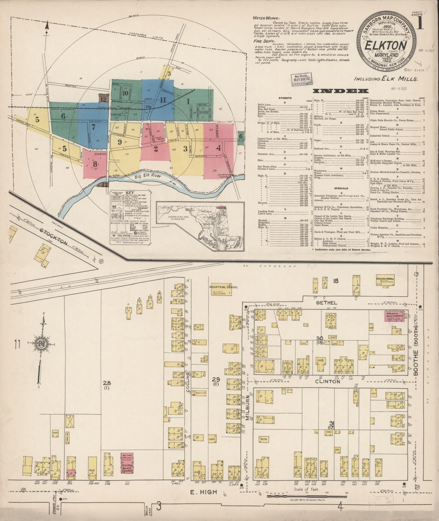 Sanborn Fire Insurance Map from Elkton, Cecil County, Maryland (1922), Sheet #0001 - Complete Map Set gallery image, historic Sanborn map, vintage wall art, Maryland Maryland