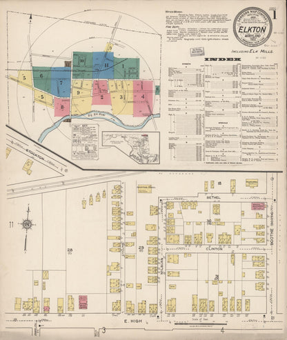 Sanborn Fire Insurance Map from Elkton, Cecil County, Maryland (1922), Sheet #0001 - Complete Map Set gallery image, historic Sanborn map, vintage wall art, Maryland Maryland