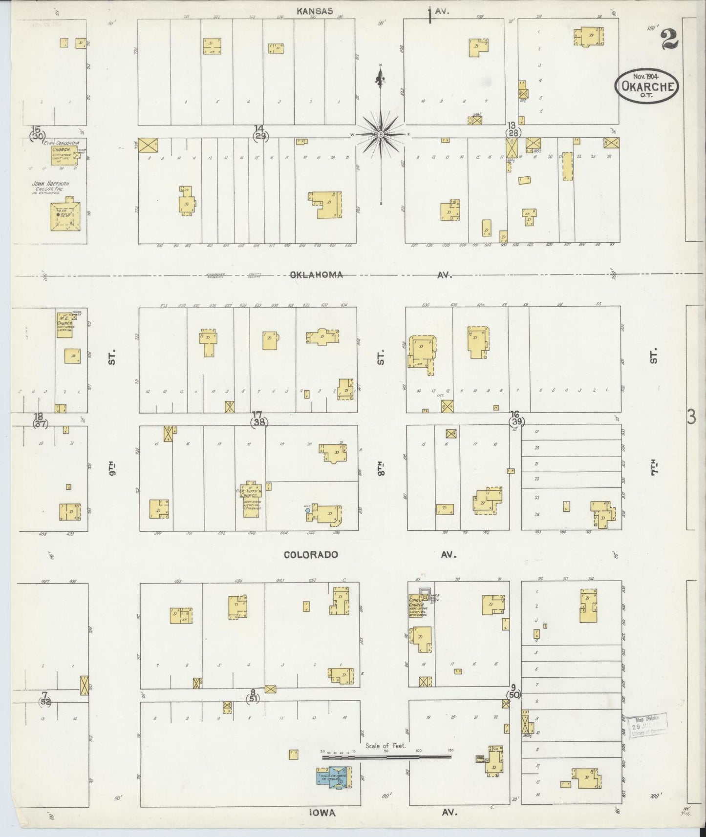 Sanborn Fire Insurance Map from Okarche, Kingfisher and Canadian Counties, Oklahoma (1904), Sheet #0002 - Historic Sanborn Fire Insurance Map Print, vintage old map wall art, antique decor, genealogy gift, Oklahoma Oklahoma map