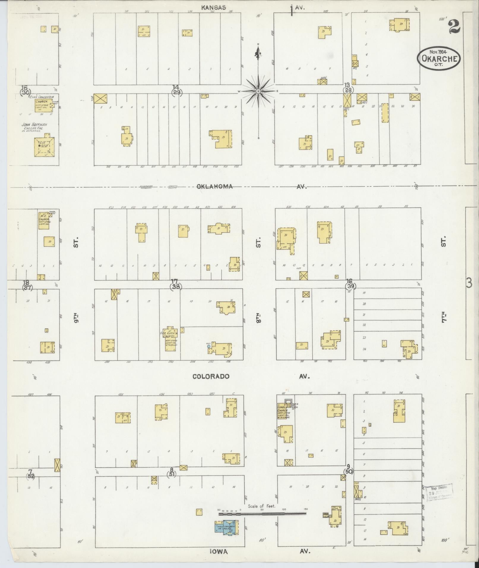 Sanborn Fire Insurance Map from Okarche, Kingfisher and Canadian Counties, Oklahoma (1904), Sheet #0002 - Historic Sanborn Fire Insurance Map Print, vintage old map wall art, antique decor, genealogy gift, Oklahoma Oklahoma map