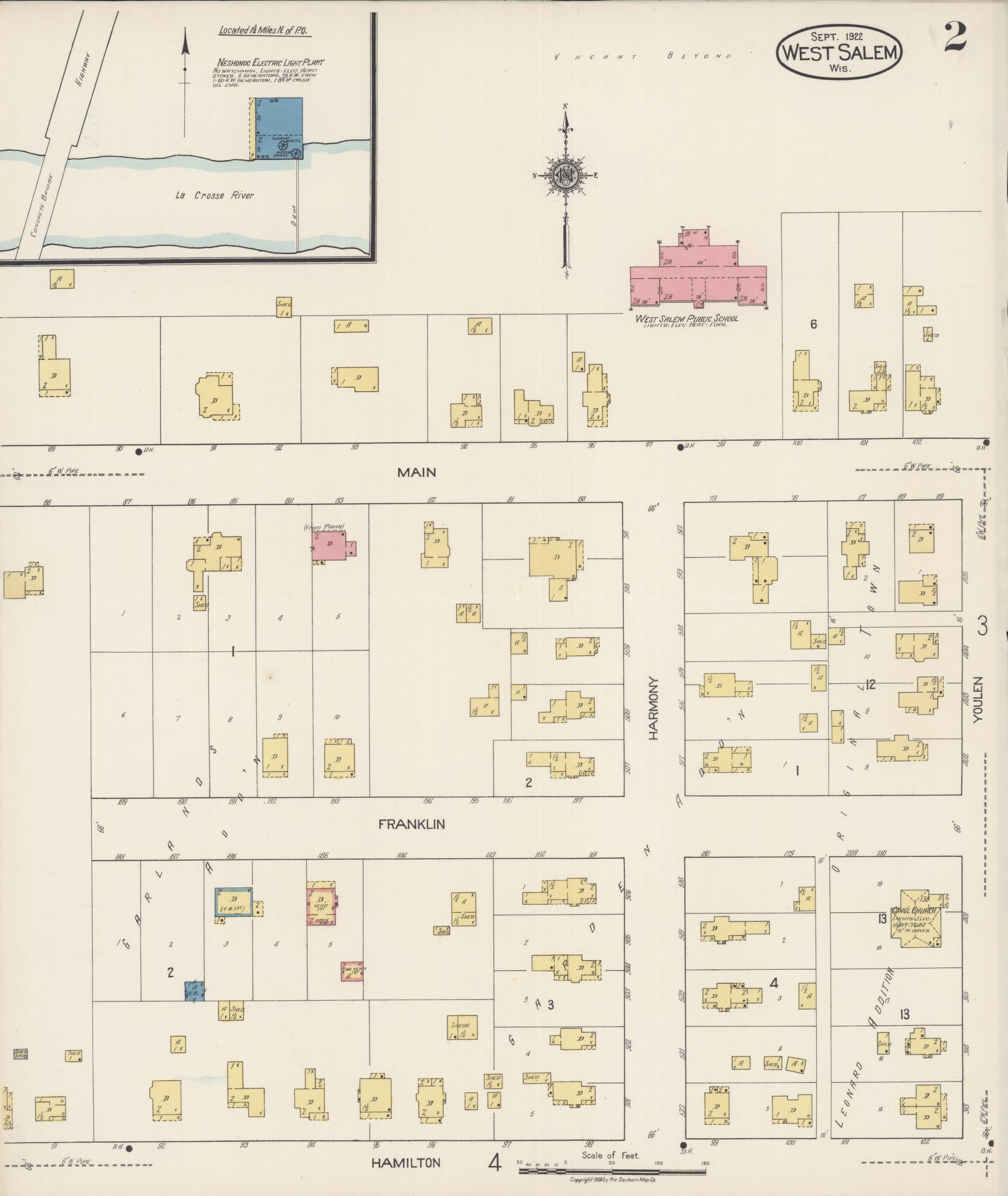 Sanborn Fire Insurance Map from West Salem, La Crosse County, Wisconsin (1922), Sheet #0002 - Complete Map Set gallery image, historic Sanborn map, vintage wall art, Wisconsin Wisconsin