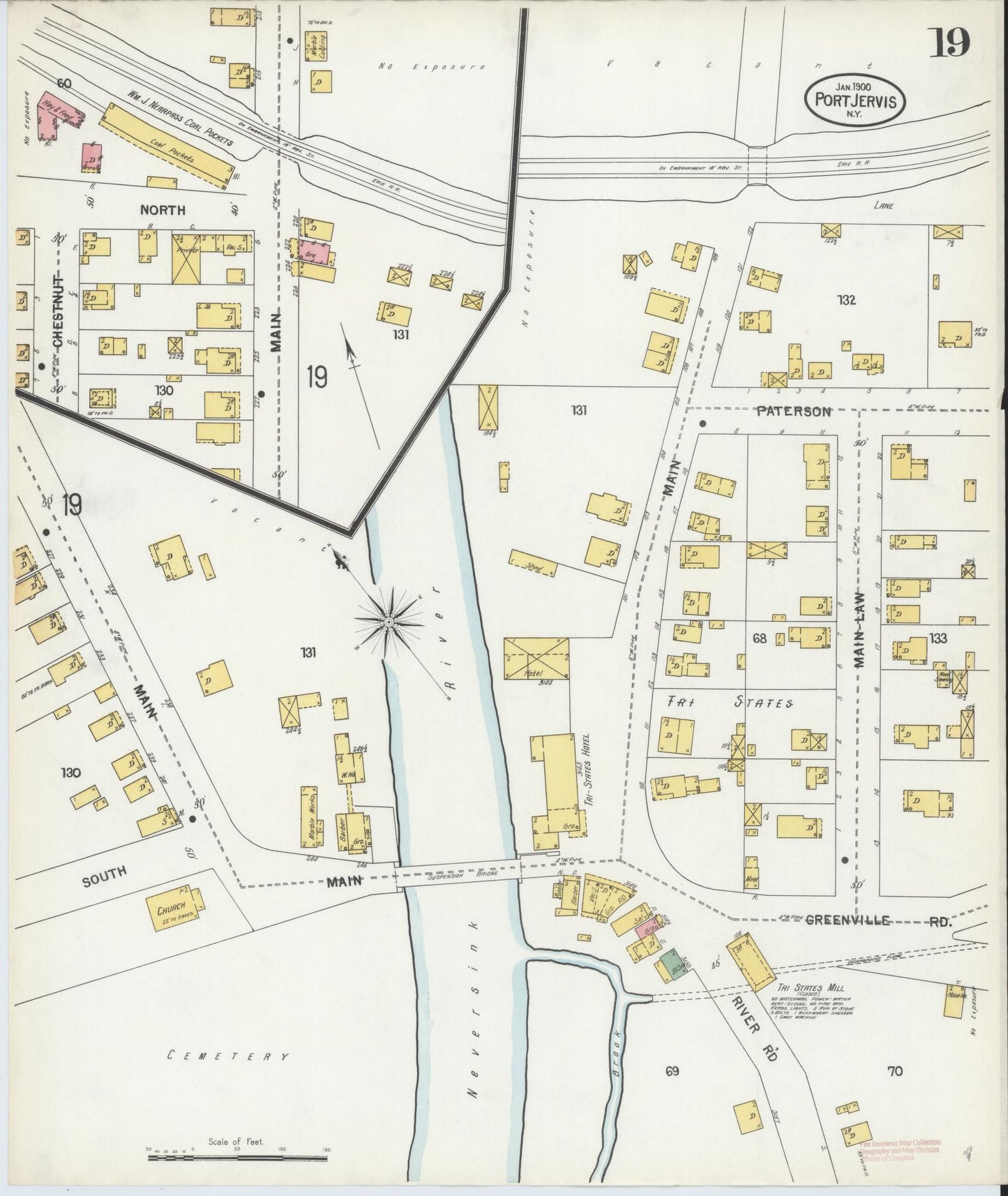 Sanborn Fire Insurance Map from Port Jervis, Orange County, New York (1900), Sheet #0019 - Historic Sanborn Fire Insurance Map Print, vintage old map wall art, antique decor, genealogy gift, New York New York map
