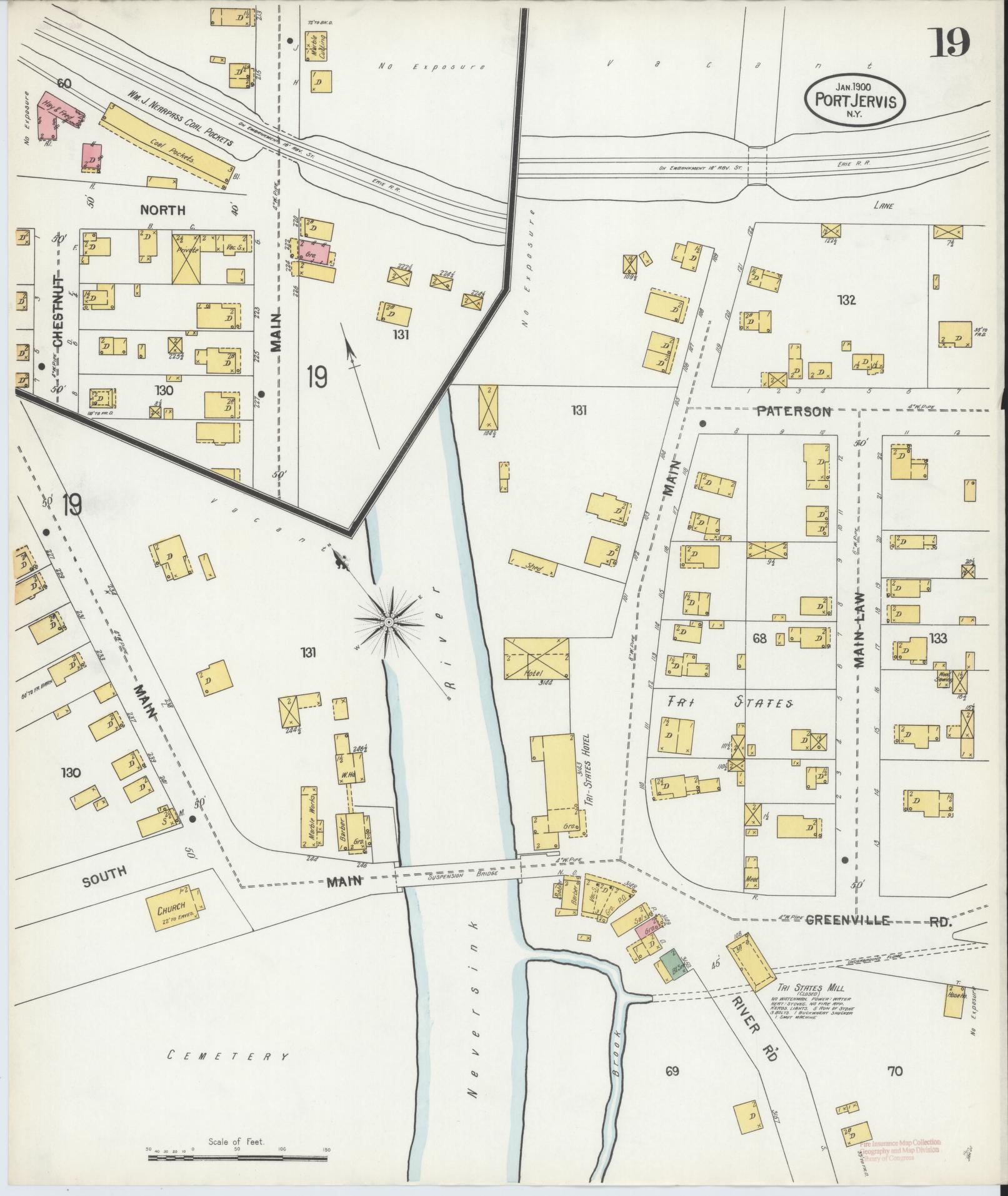 Sanborn Fire Insurance Map from Port Jervis, Orange County, New York (1900), Sheet #0019 - Historic Sanborn Fire Insurance Map Print, vintage old map wall art, antique decor, genealogy gift, New York New York map