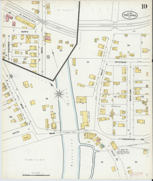 Sanborn Fire Insurance Map from Port Jervis, Orange County, New York (1900), Sheet #0019 - Historic Sanborn Fire Insurance Map Print, vintage old map wall art, antique decor, genealogy gift, New York New York map