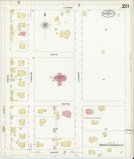 Sanborn Fire Insurance Map from Gainesville, Cooke County, Texas (1908), Sheet #0020 - Historic Sanborn Fire Insurance Map Print, vintage old map wall art, antique decor, genealogy gift, Texas Texas map