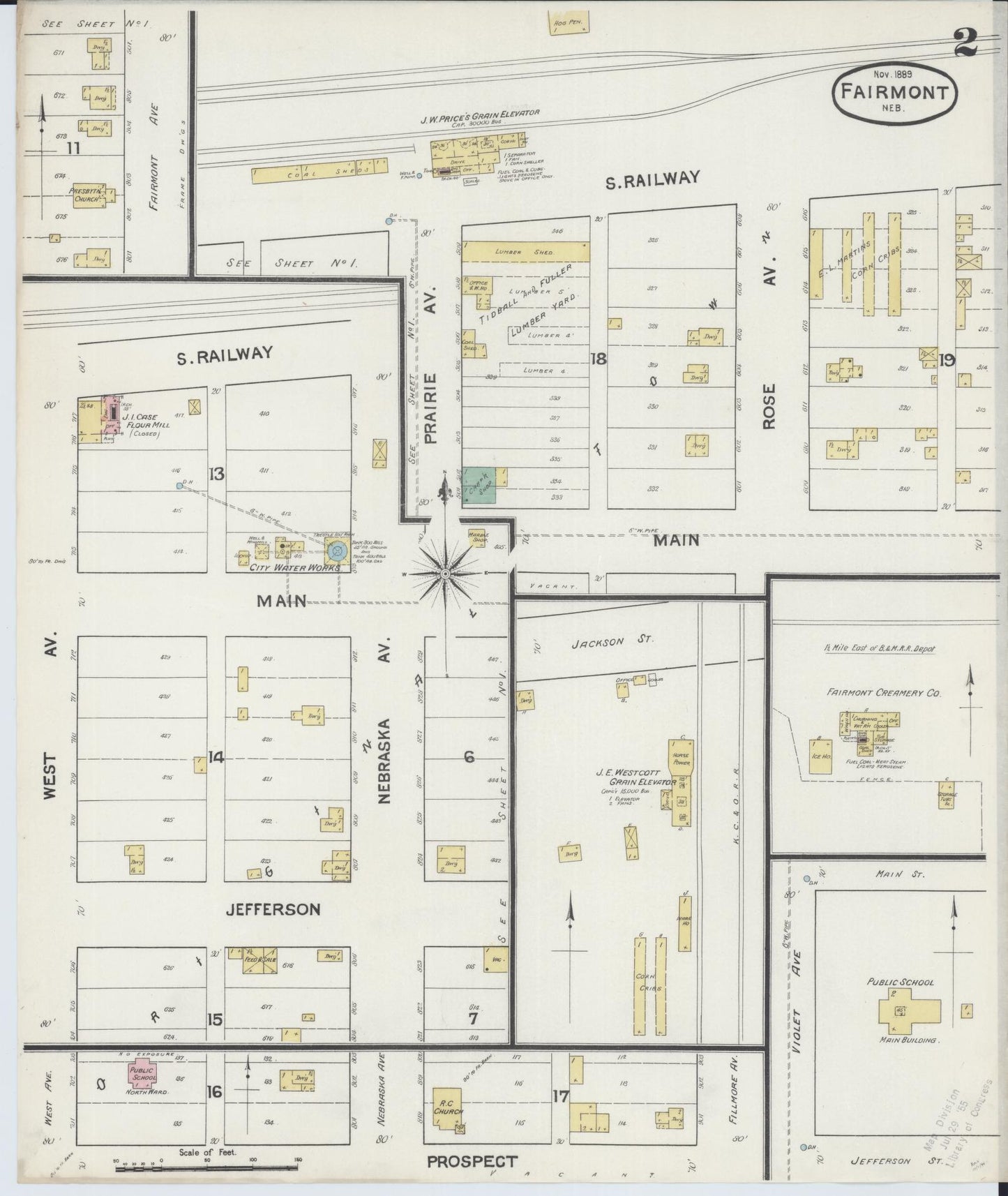 Sanborn Fire Insurance Map from Fairmont, Fillmore County, Nebraska (1889), Sheet #0002 - Complete Map Set gallery image, historic Sanborn map, vintage wall art, Nebraska Nebraska