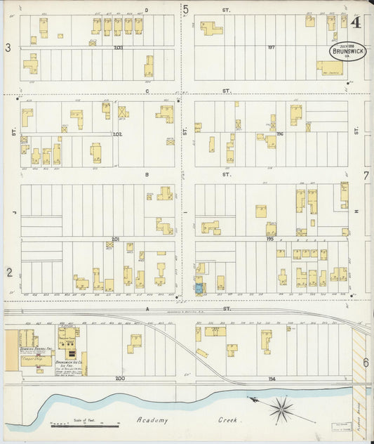 Sanborn Fire Insurance Map from Brunswick, Glynn County, Georgia (1898), Sheet #0004 - Historic Sanborn Fire Insurance Map Print, vintage old map wall art, antique decor, genealogy gift, Georgia Georgia map