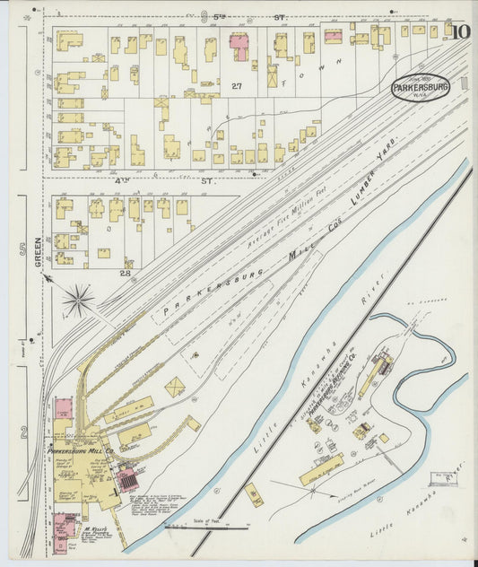 Sanborn Fire Insurance Map from Parkersburg, Wood County, West Virginia (1893), Sheet #0010 - Historic Sanborn Fire Insurance Map Print, vintage old map wall art, antique decor, genealogy gift, West Virginia West Virginia map