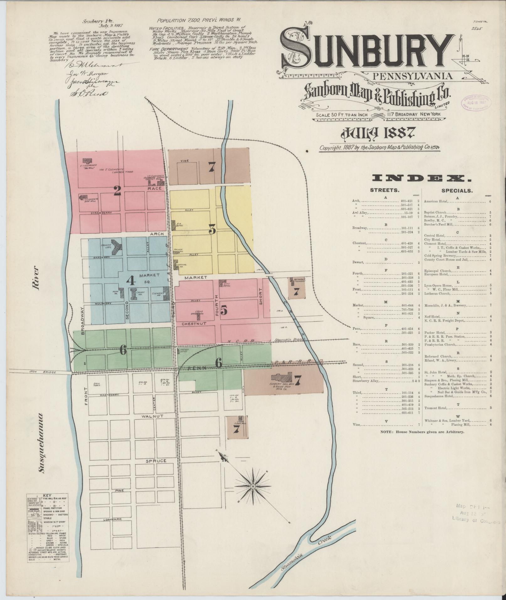 Sanborn Fire Insurance Map from Sunbury, Northumberland County, Pennsylvania. (1887) – Historic Sanborn Fire Insurance Map Print