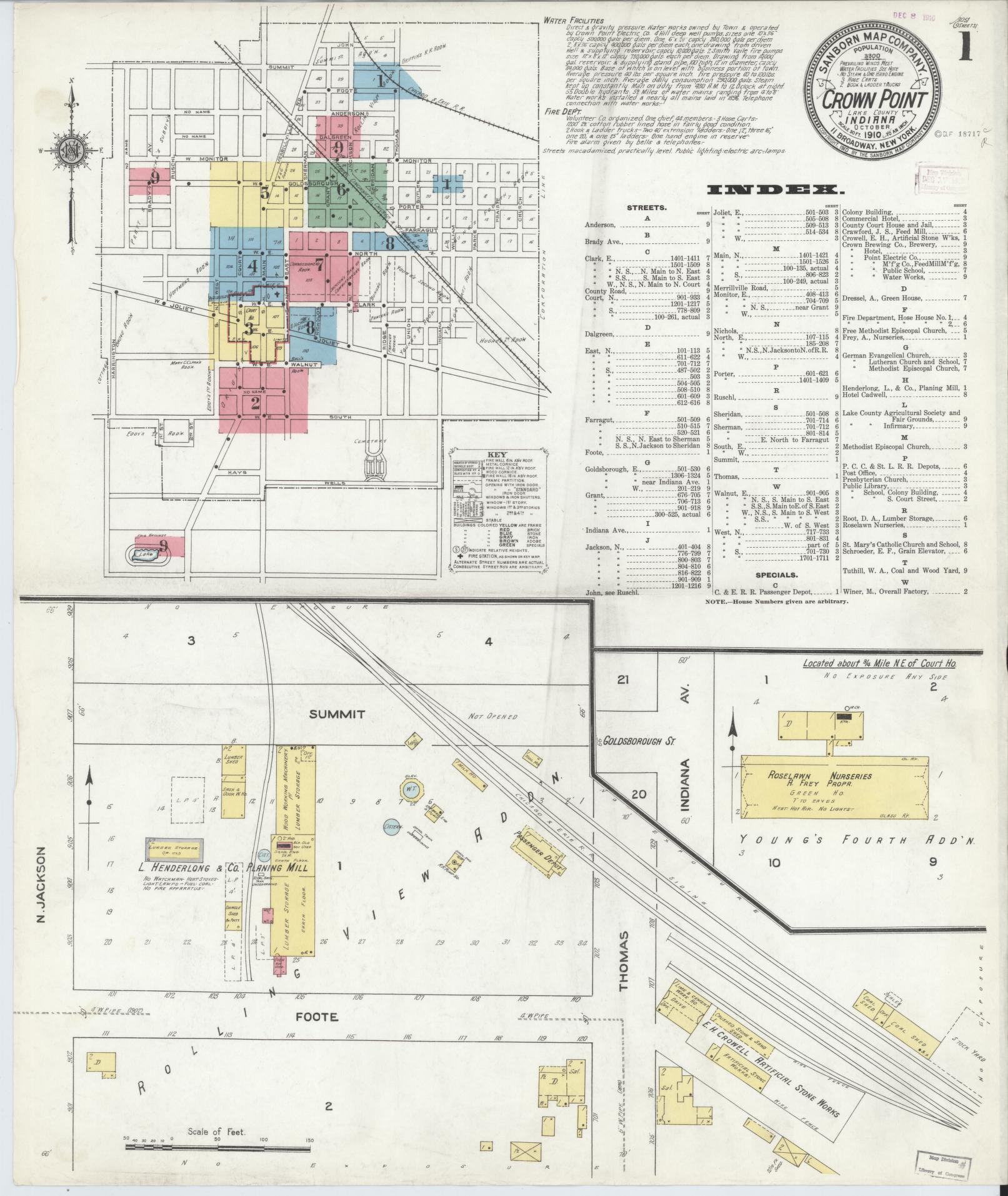 Sanborn Fire Insurance Map from Crown Point, Lake County, Indiana (1910), Sheet #0001 - Complete Map Set gallery image, historic Sanborn map, vintage wall art, Indiana Indiana