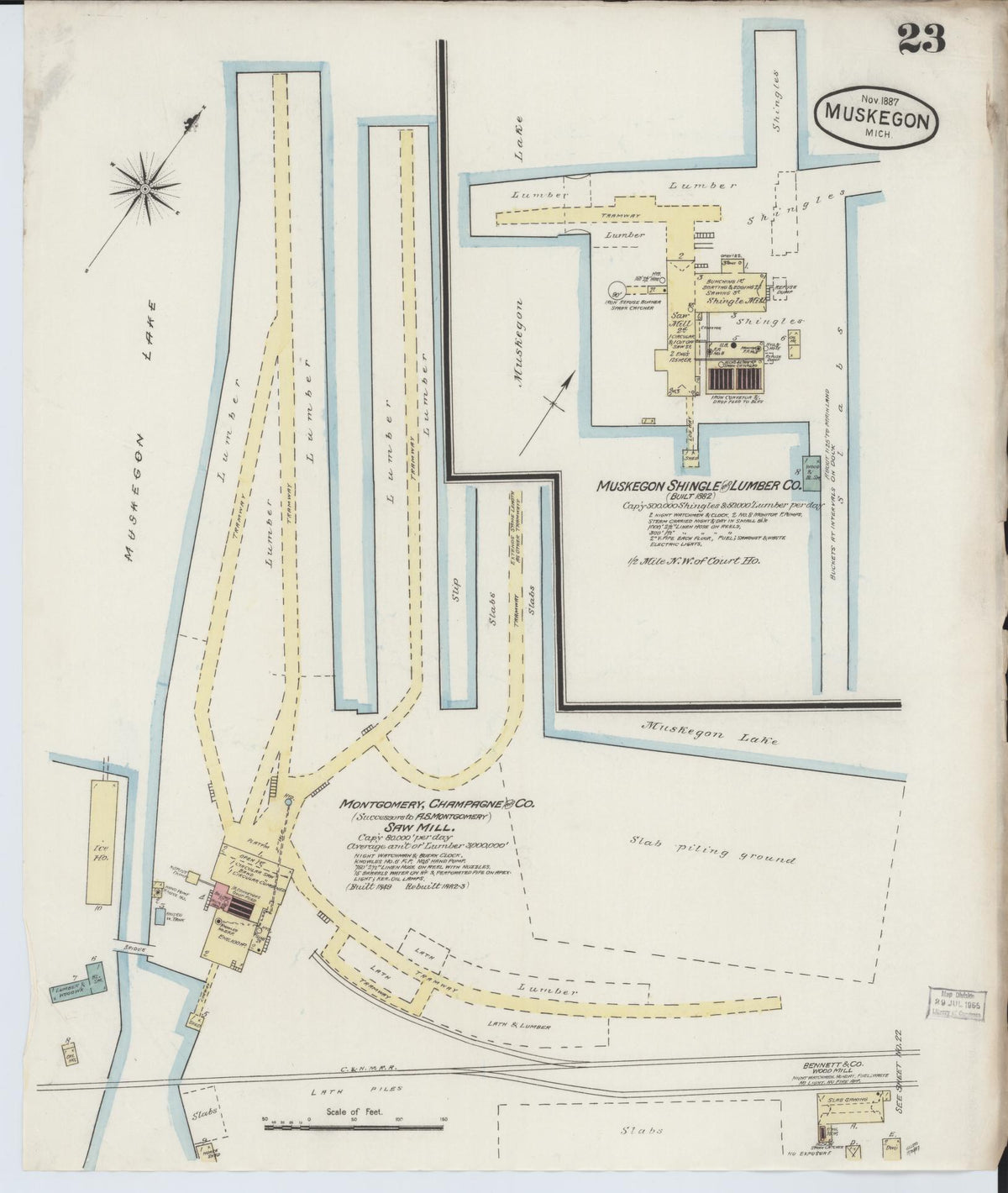 Sanborn Fire Insurance Map from Muskegon, Muskegon County, Michigan (1887), Sheet #0023 - Historic Sanborn Fire Insurance Map Print, vintage old map wall art, antique decor, genealogy gift, Michigan Michigan map