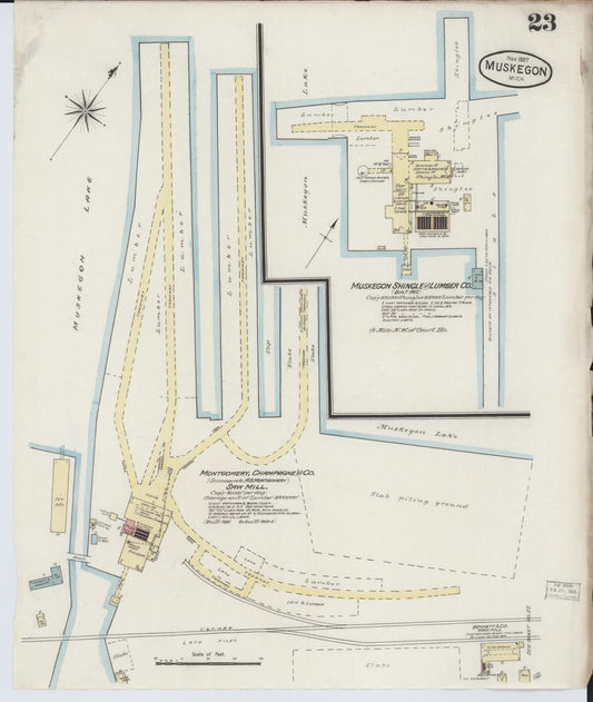 Sanborn Fire Insurance Map from Muskegon, Muskegon County, Michigan (1887), Sheet #0023 - Historic Sanborn Fire Insurance Map Print, vintage old map wall art, antique decor, genealogy gift, Michigan Michigan map