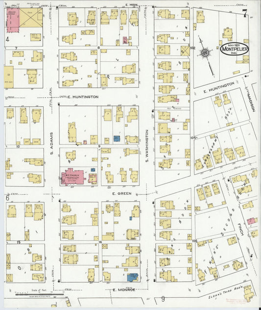 Sanborn Fire Insurance Map from Montpelier, Blackford County, Indiana (1920), Sheet #0007 - Historic Sanborn Fire Insurance Map Print, vintage old map wall art, antique decor, genealogy gift, Indiana Indiana map